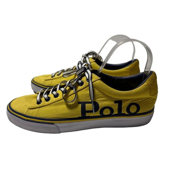 POLO Ralph Lauren SAYER LOGO Canvas Lace Up Low Top Casual Sneaker Size 8 - Picture 4 of 11